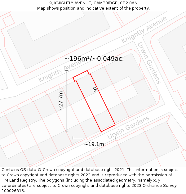 9, KNIGHTLY AVENUE, CAMBRIDGE, CB2 0AN: Plot and title map