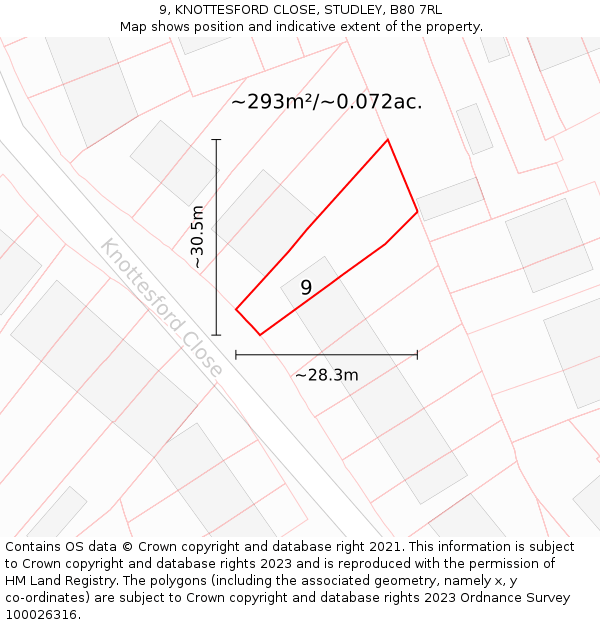 9, KNOTTESFORD CLOSE, STUDLEY, B80 7RL: Plot and title map