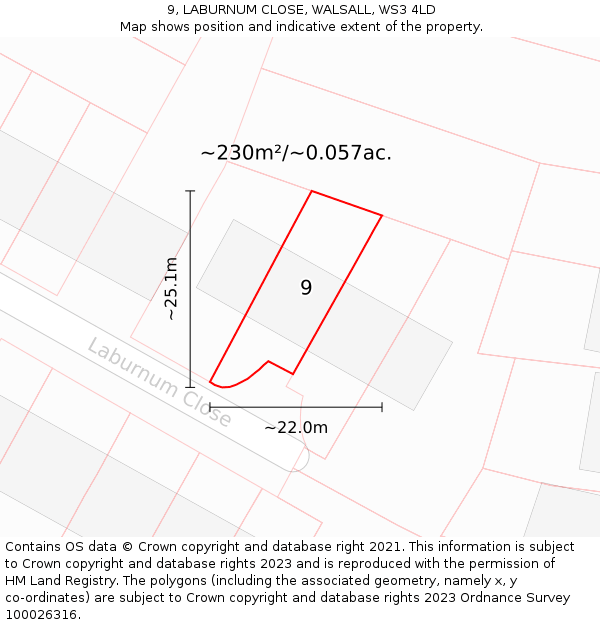 9, LABURNUM CLOSE, WALSALL, WS3 4LD: Plot and title map