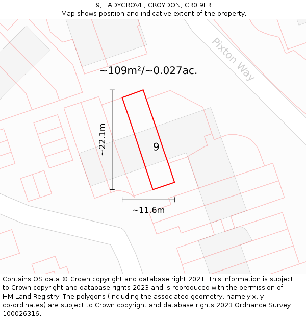 9, LADYGROVE, CROYDON, CR0 9LR: Plot and title map