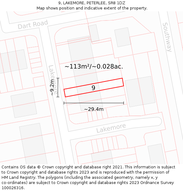 9, LAKEMORE, PETERLEE, SR8 1DZ: Plot and title map