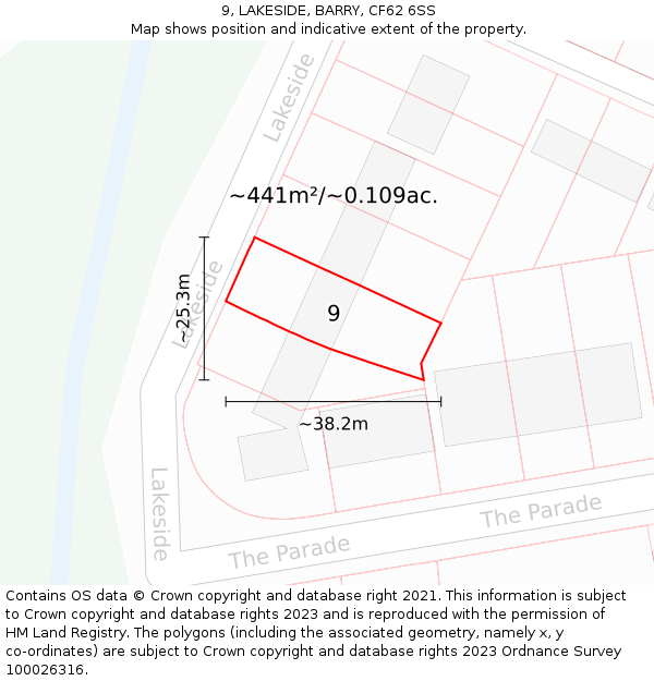 9, LAKESIDE, BARRY, CF62 6SS: Plot and title map