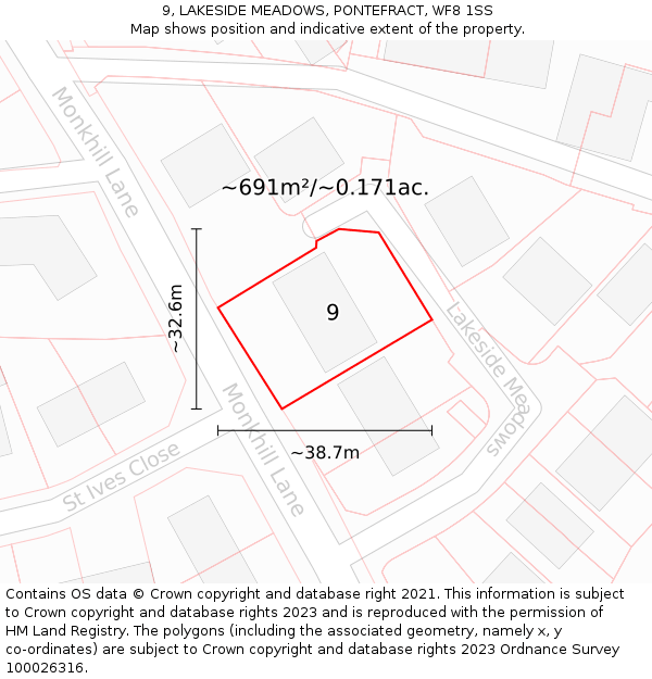 9, LAKESIDE MEADOWS, PONTEFRACT, WF8 1SS: Plot and title map