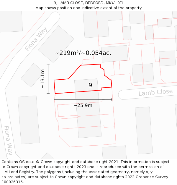 9, LAMB CLOSE, BEDFORD, MK41 0FL: Plot and title map