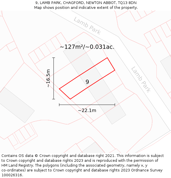 9, LAMB PARK, CHAGFORD, NEWTON ABBOT, TQ13 8DN: Plot and title map