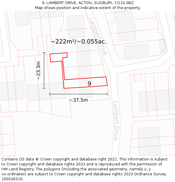 9, LAMBERT DRIVE, ACTON, SUDBURY, CO10 0BZ: Plot and title map