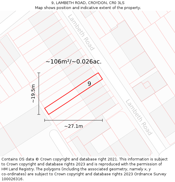 9, LAMBETH ROAD, CROYDON, CR0 3LS: Plot and title map