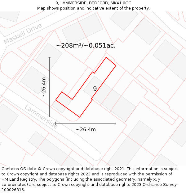 9, LAMMERSIDE, BEDFORD, MK41 0GG: Plot and title map