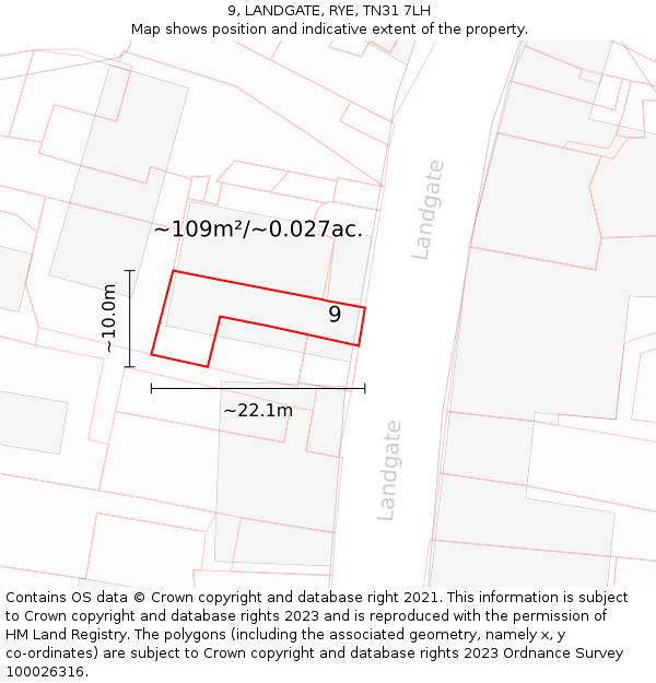 9, LANDGATE, RYE, TN31 7LH: Plot and title map