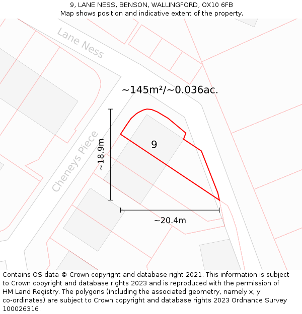 9, LANE NESS, BENSON, WALLINGFORD, OX10 6FB: Plot and title map