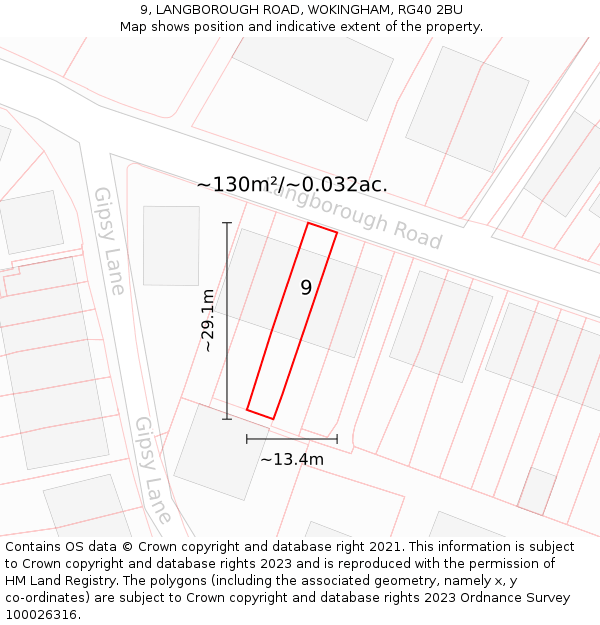 9, LANGBOROUGH ROAD, WOKINGHAM, RG40 2BU: Plot and title map