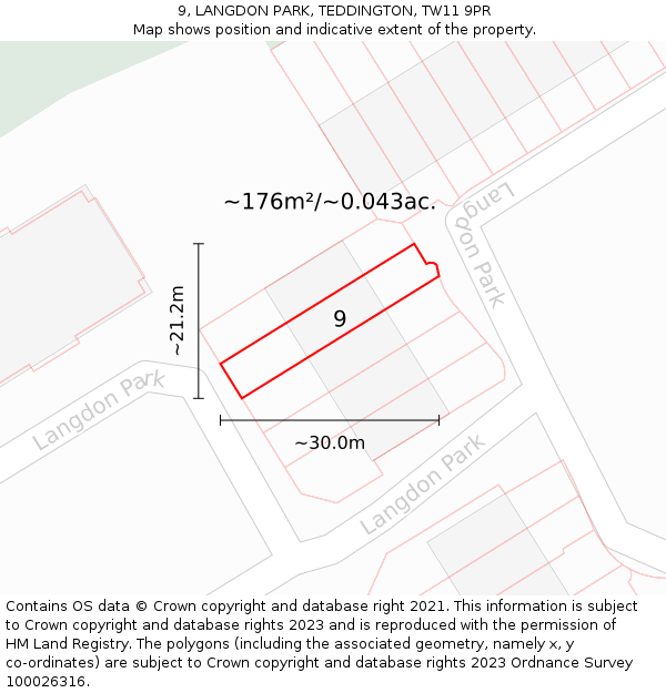 9, LANGDON PARK, TEDDINGTON, TW11 9PR: Plot and title map