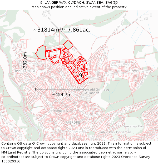 9, LANGER WAY, CLYDACH, SWANSEA, SA6 5JX: Plot and title map
