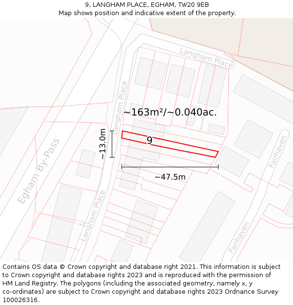 9, LANGHAM PLACE, EGHAM, TW20 9EB: Plot and title map