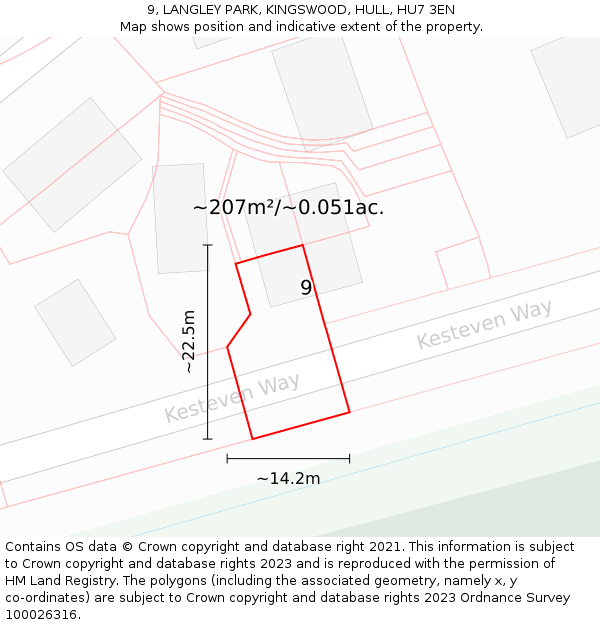 9, LANGLEY PARK, KINGSWOOD, HULL, HU7 3EN: Plot and title map
