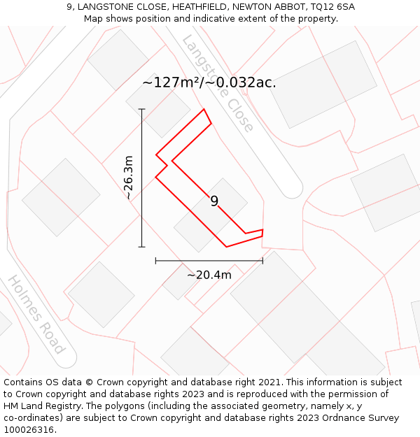 9, LANGSTONE CLOSE, HEATHFIELD, NEWTON ABBOT, TQ12 6SA: Plot and title map