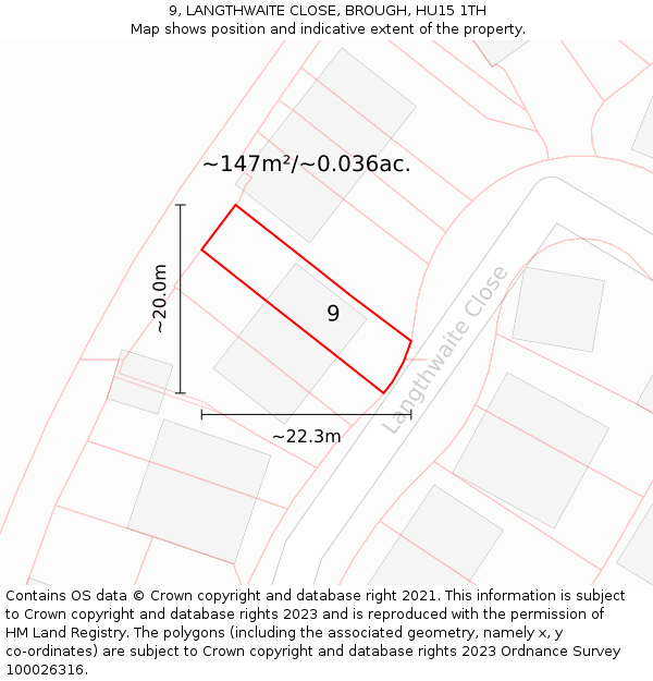 9, LANGTHWAITE CLOSE, BROUGH, HU15 1TH: Plot and title map