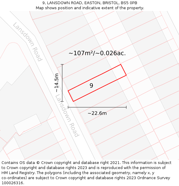 9, LANSDOWN ROAD, EASTON, BRISTOL, BS5 0PB: Plot and title map