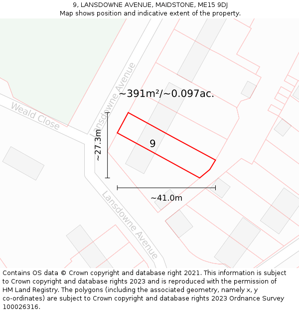 9, LANSDOWNE AVENUE, MAIDSTONE, ME15 9DJ: Plot and title map