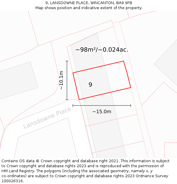 9, LANSDOWNE PLACE, WINCANTON, BA9 9FB: Plot and title map