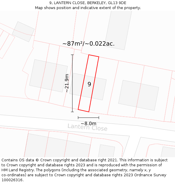 9, LANTERN CLOSE, BERKELEY, GL13 9DE: Plot and title map