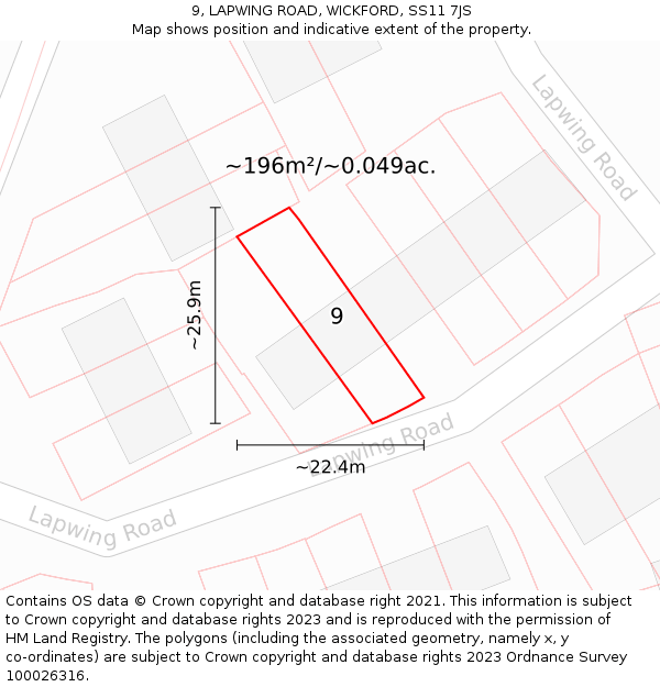 9, LAPWING ROAD, WICKFORD, SS11 7JS: Plot and title map