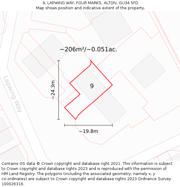 9, LAPWING WAY, FOUR MARKS, ALTON, GU34 5FD: Plot and title map