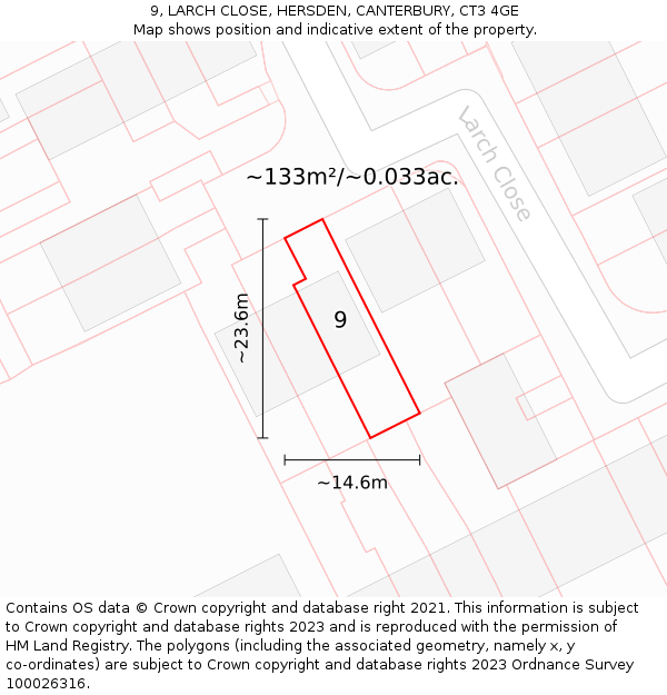 9, LARCH CLOSE, HERSDEN, CANTERBURY, CT3 4GE: Plot and title map