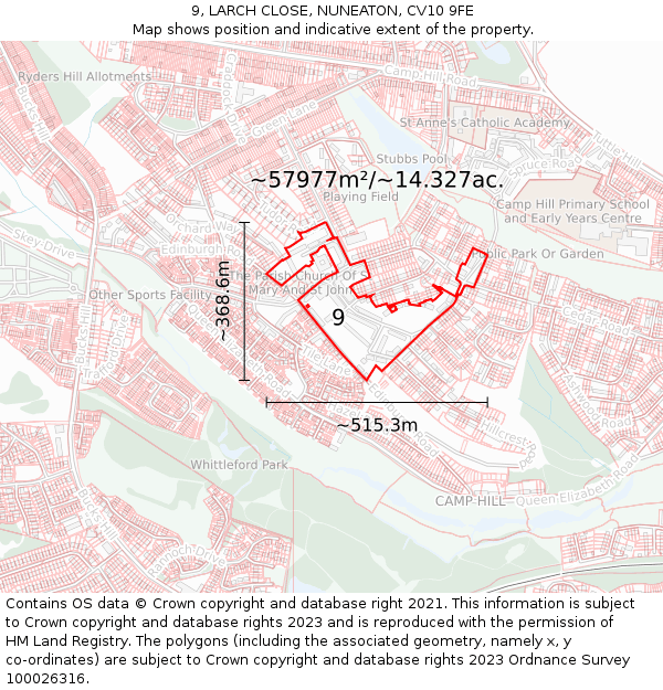 9, LARCH CLOSE, NUNEATON, CV10 9FE: Plot and title map