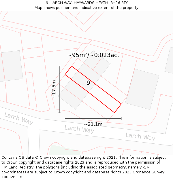 9, LARCH WAY, HAYWARDS HEATH, RH16 3TY: Plot and title map