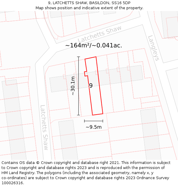 9, LATCHETTS SHAW, BASILDON, SS16 5DP: Plot and title map