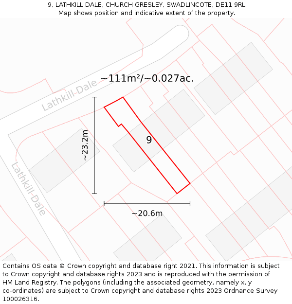 9, LATHKILL DALE, CHURCH GRESLEY, SWADLINCOTE, DE11 9RL: Plot and title map
