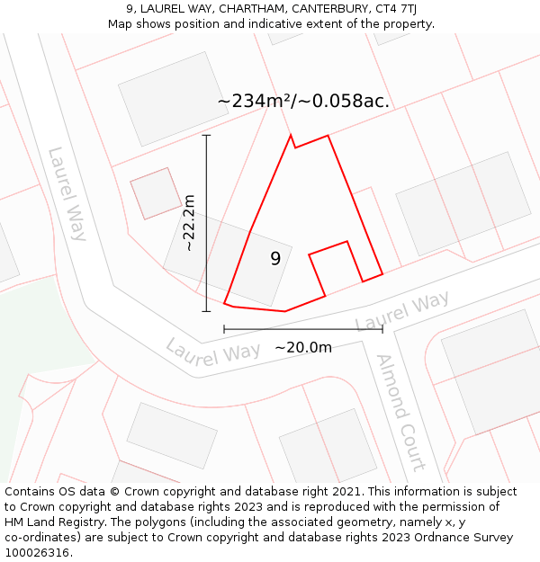9, LAUREL WAY, CHARTHAM, CANTERBURY, CT4 7TJ: Plot and title map