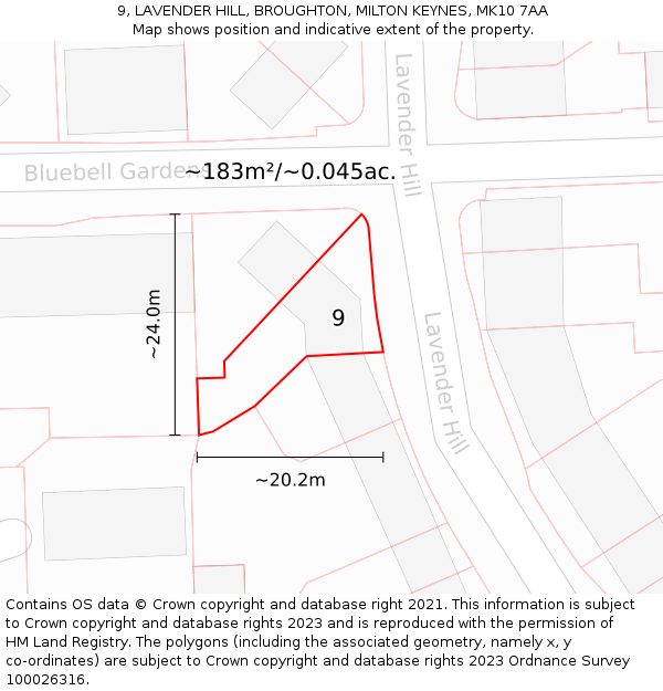 9, LAVENDER HILL, BROUGHTON, MILTON KEYNES, MK10 7AA: Plot and title map