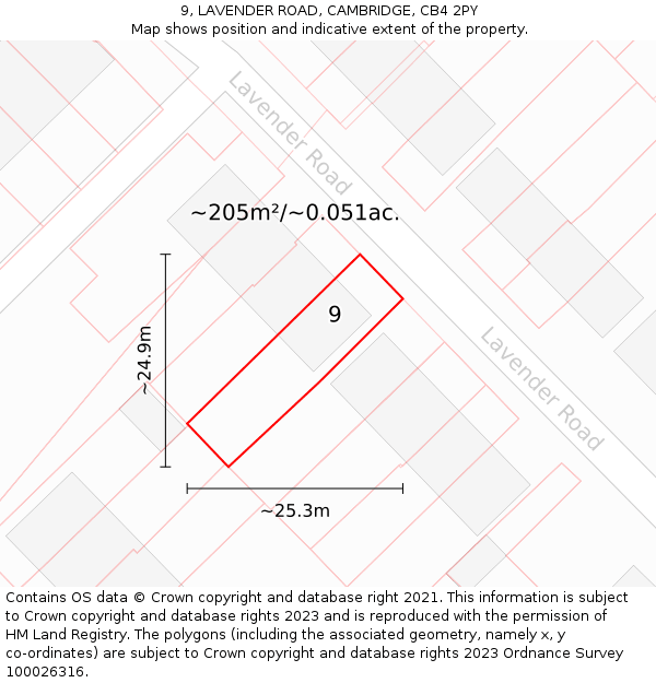 9, LAVENDER ROAD, CAMBRIDGE, CB4 2PY: Plot and title map