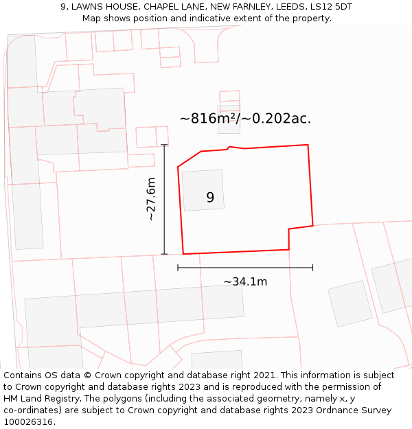9, LAWNS HOUSE, CHAPEL LANE, NEW FARNLEY, LEEDS, LS12 5DT: Plot and title map