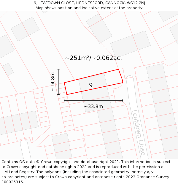 9, LEAFDOWN CLOSE, HEDNESFORD, CANNOCK, WS12 2NJ: Plot and title map