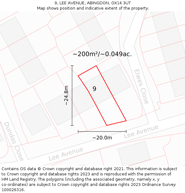 9, LEE AVENUE, ABINGDON, OX14 3UT: Plot and title map