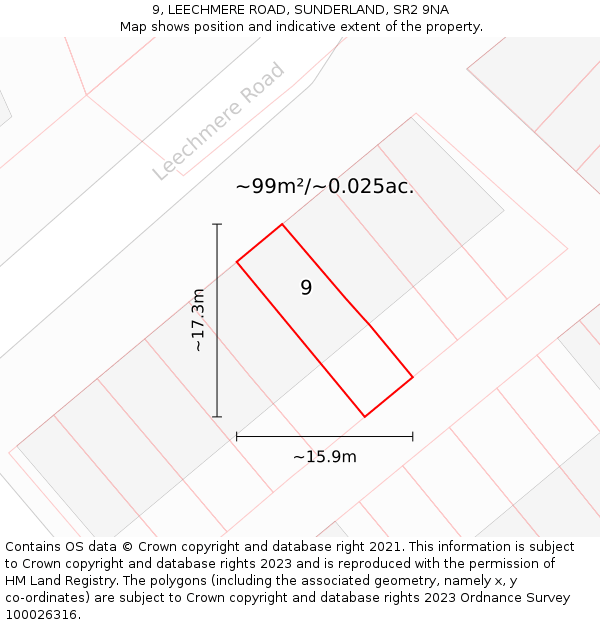 9, LEECHMERE ROAD, SUNDERLAND, SR2 9NA: Plot and title map