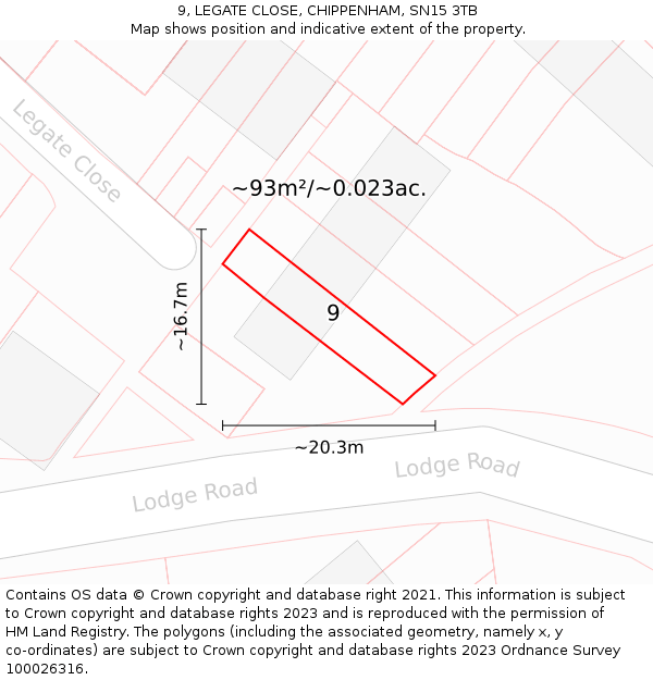 9, LEGATE CLOSE, CHIPPENHAM, SN15 3TB: Plot and title map