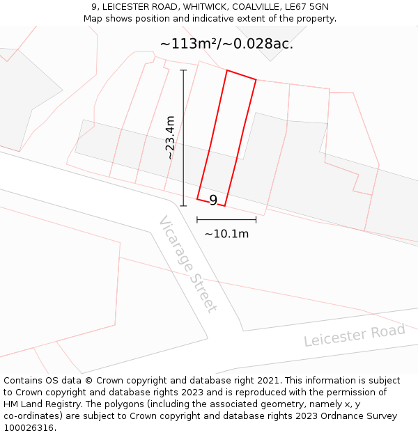 9, LEICESTER ROAD, WHITWICK, COALVILLE, LE67 5GN: Plot and title map