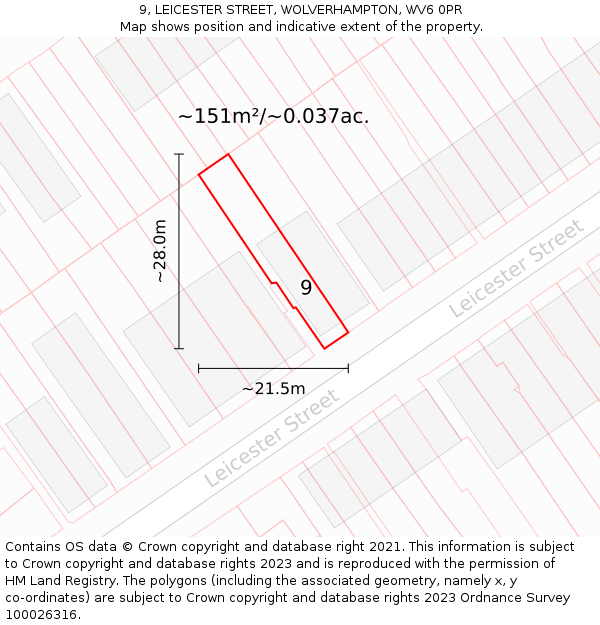 9, LEICESTER STREET, WOLVERHAMPTON, WV6 0PR: Plot and title map