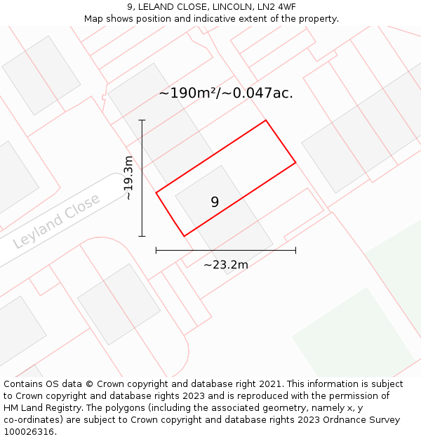9, LELAND CLOSE, LINCOLN, LN2 4WF: Plot and title map