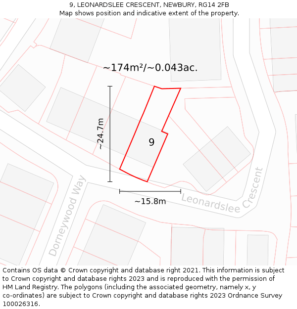 9, LEONARDSLEE CRESCENT, NEWBURY, RG14 2FB: Plot and title map