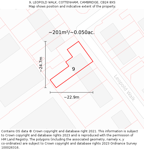 9, LEOPOLD WALK, COTTENHAM, CAMBRIDGE, CB24 8XS: Plot and title map