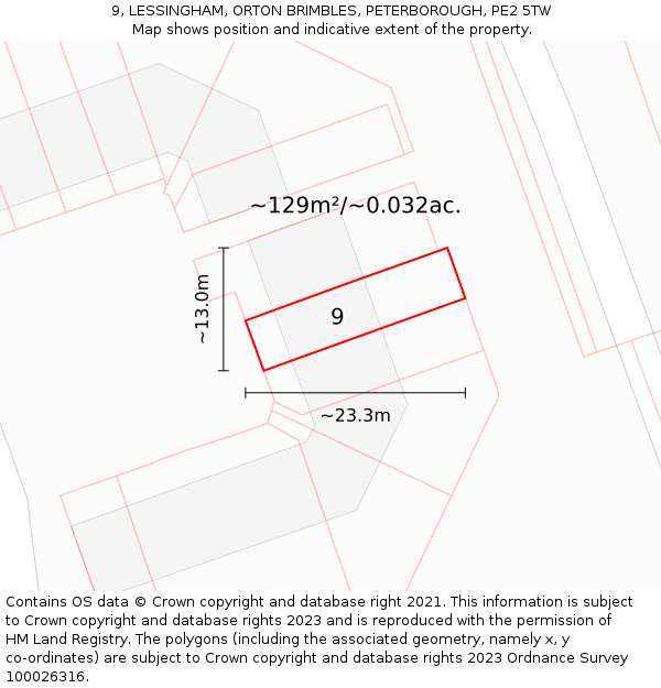 9, LESSINGHAM, ORTON BRIMBLES, PETERBOROUGH, PE2 5TW: Plot and title map