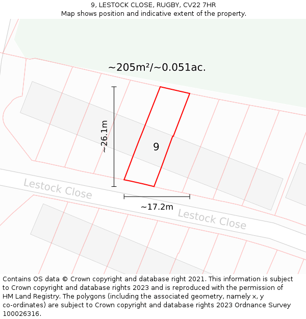9, LESTOCK CLOSE, RUGBY, CV22 7HR: Plot and title map