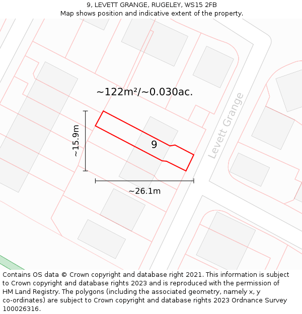 9, LEVETT GRANGE, RUGELEY, WS15 2FB: Plot and title map