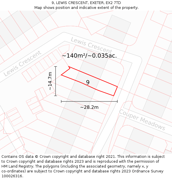 9, LEWIS CRESCENT, EXETER, EX2 7TD: Plot and title map