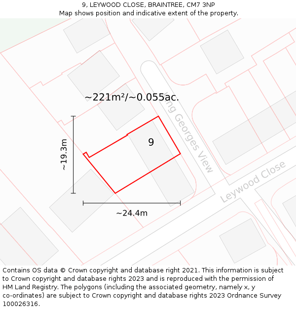 9, LEYWOOD CLOSE, BRAINTREE, CM7 3NP: Plot and title map